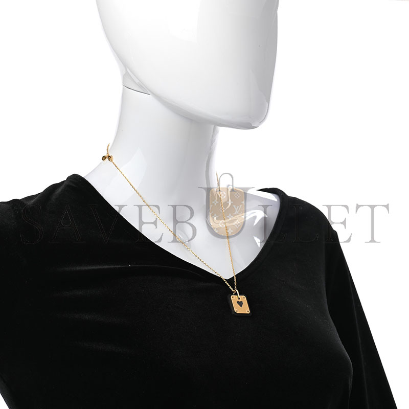HERMÈS GOLD PLATED SWIFT AS DE COEUR NECKLACE BLACK